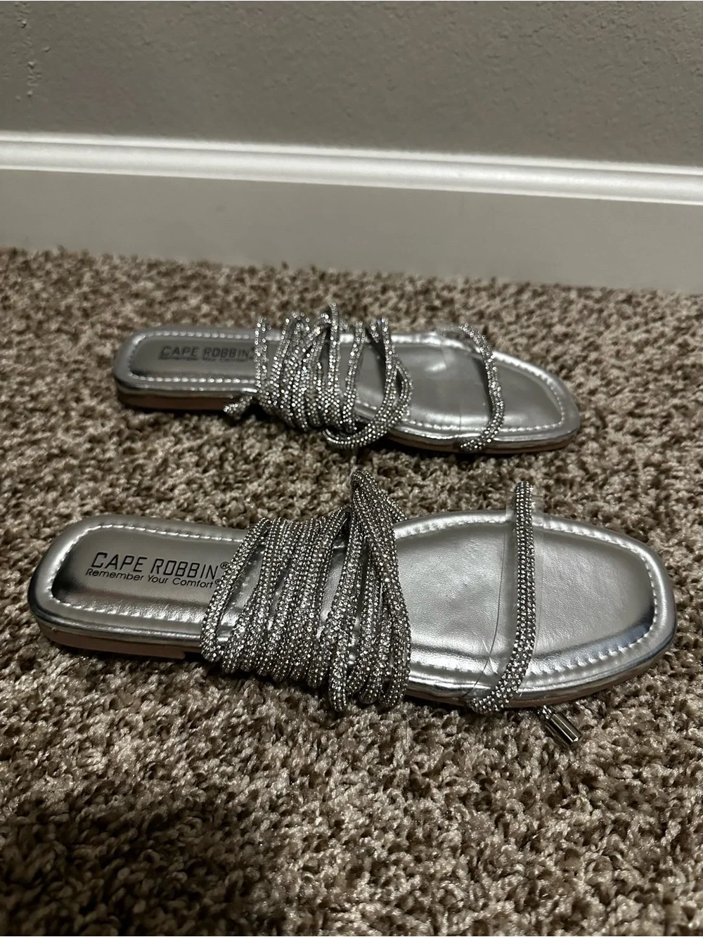 Rhinestone lace up sandals
